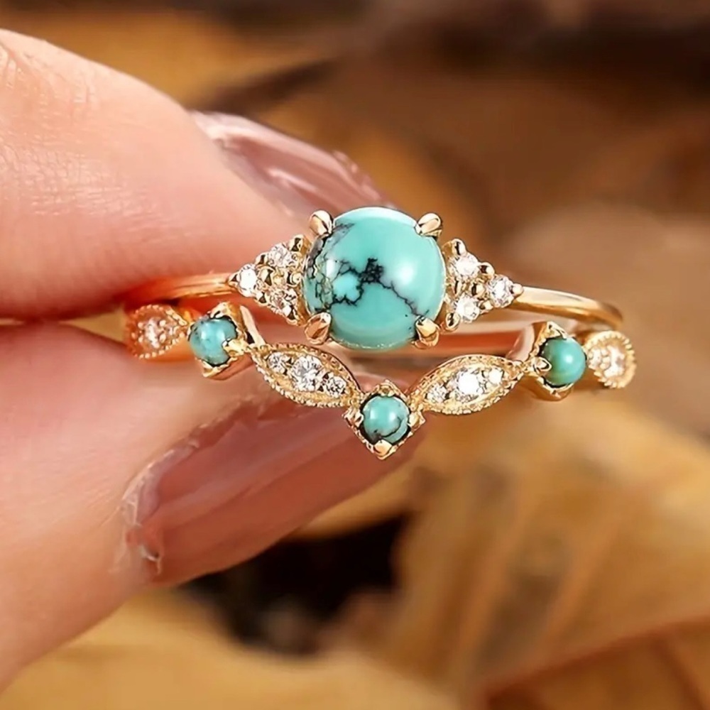 Turquoise and Gold Plated Stacking Ring Set